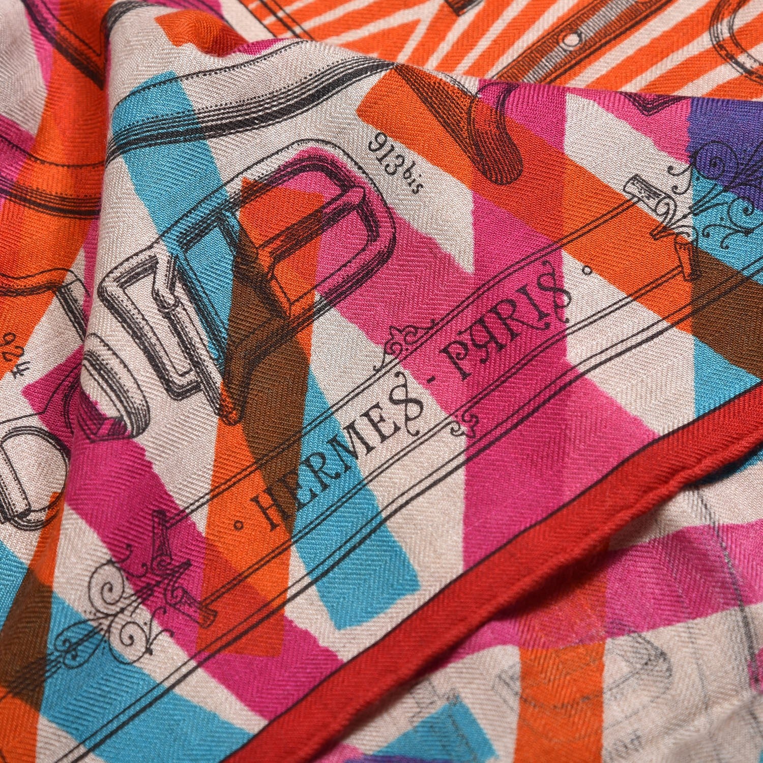 Hermes Cashmere Silk Manufacture de Boucleries Shawl 140 Fuchsia Turquoise Orange 6 of 9