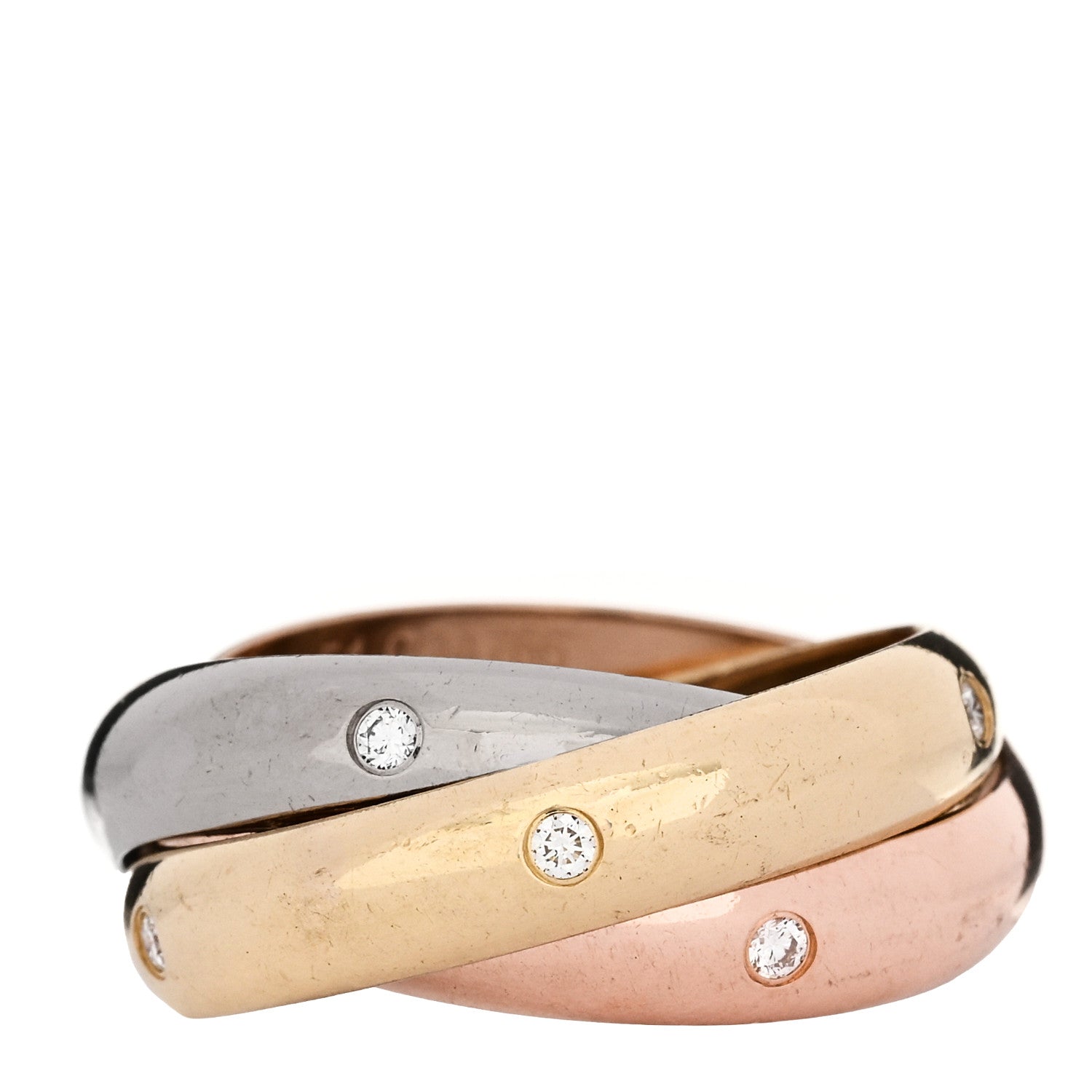 Cartier 18K Pink Yellow White Gold Diamond Trinity Ring 51 5.75 3 of 5