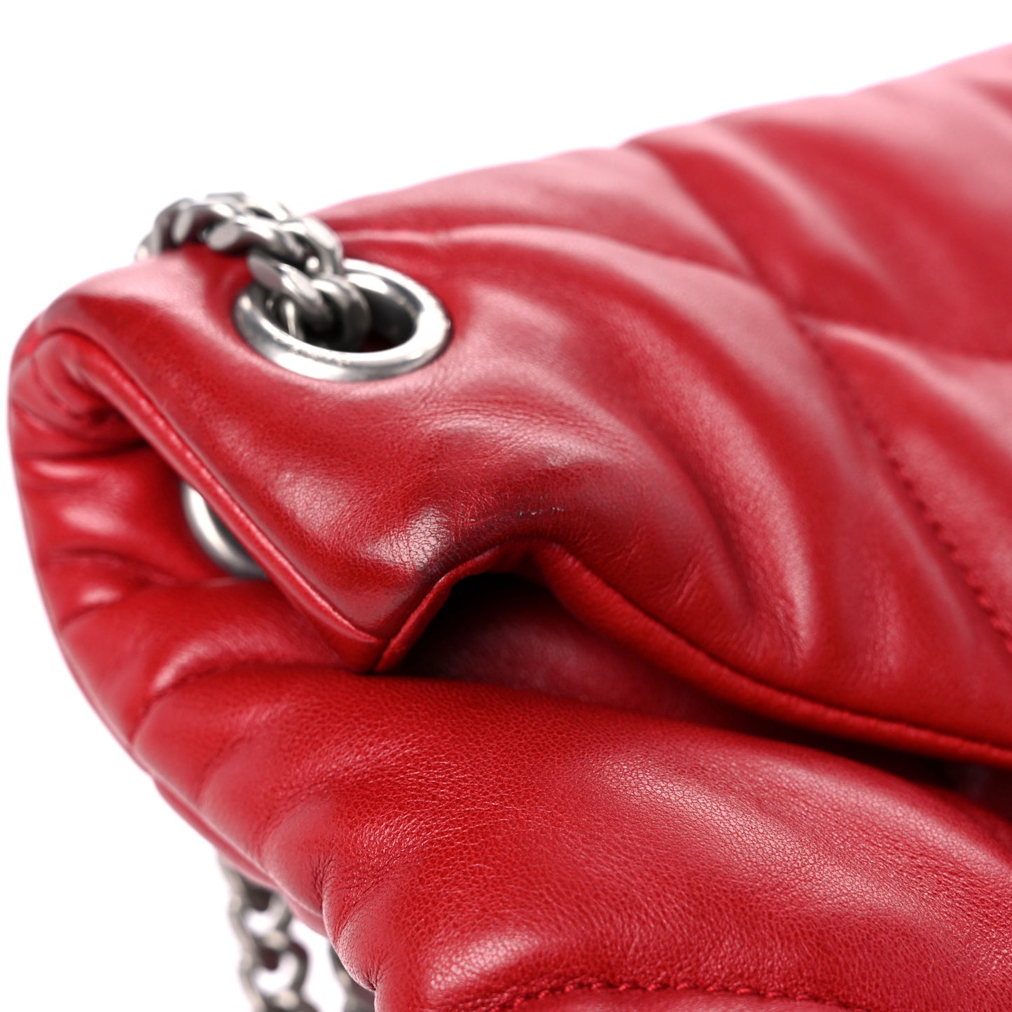 Lambskin Quilted Small Loulou Puffer Monogram Chain Satchel Red
