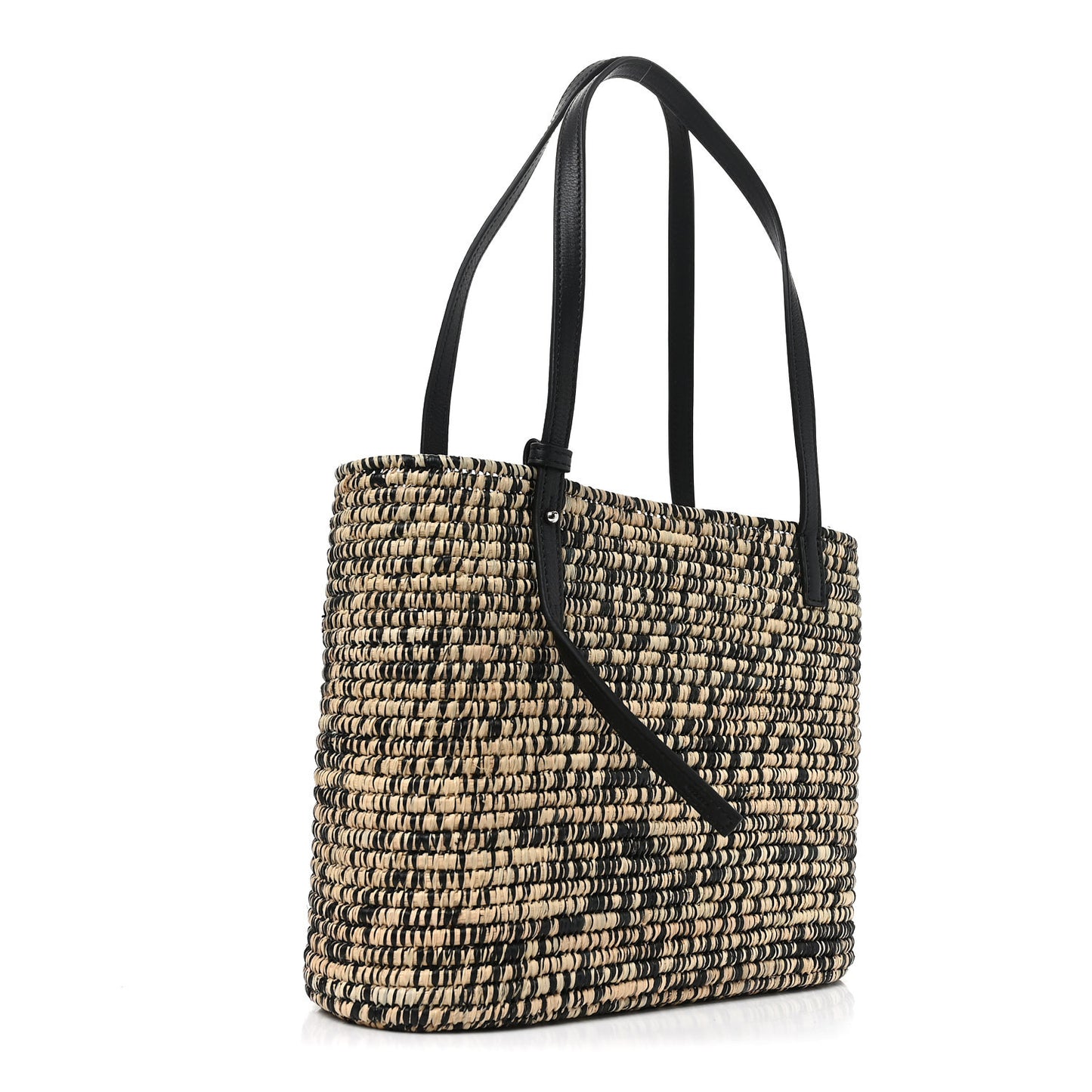Raffia Small Square Basket Tote Bag Black Natural