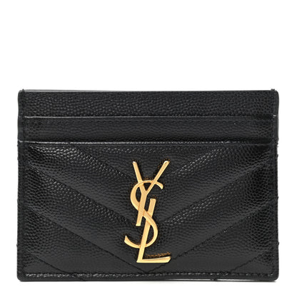 Saint Laurent Grain De Poudre Matelasse Chevron Monogram Credit Card Case Black 1 of 6