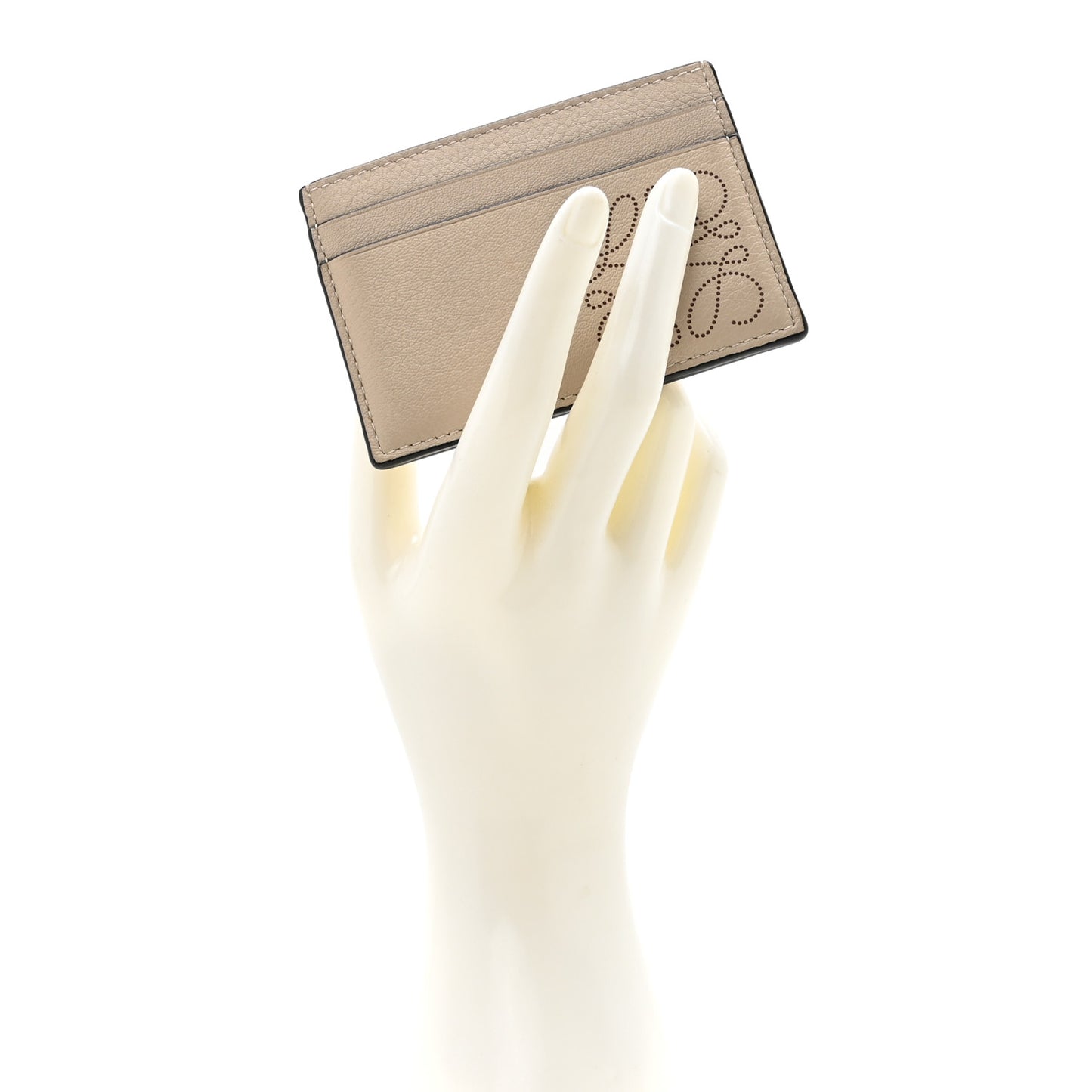 Calfskin Anagram Card Holder Light Oat Tan