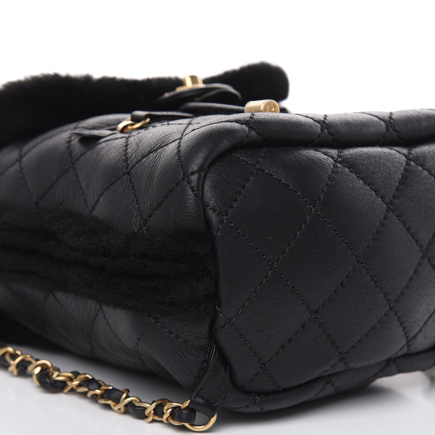 Chanel Lambskin Shearling Quilted CC Backpack Black 7 of 8
