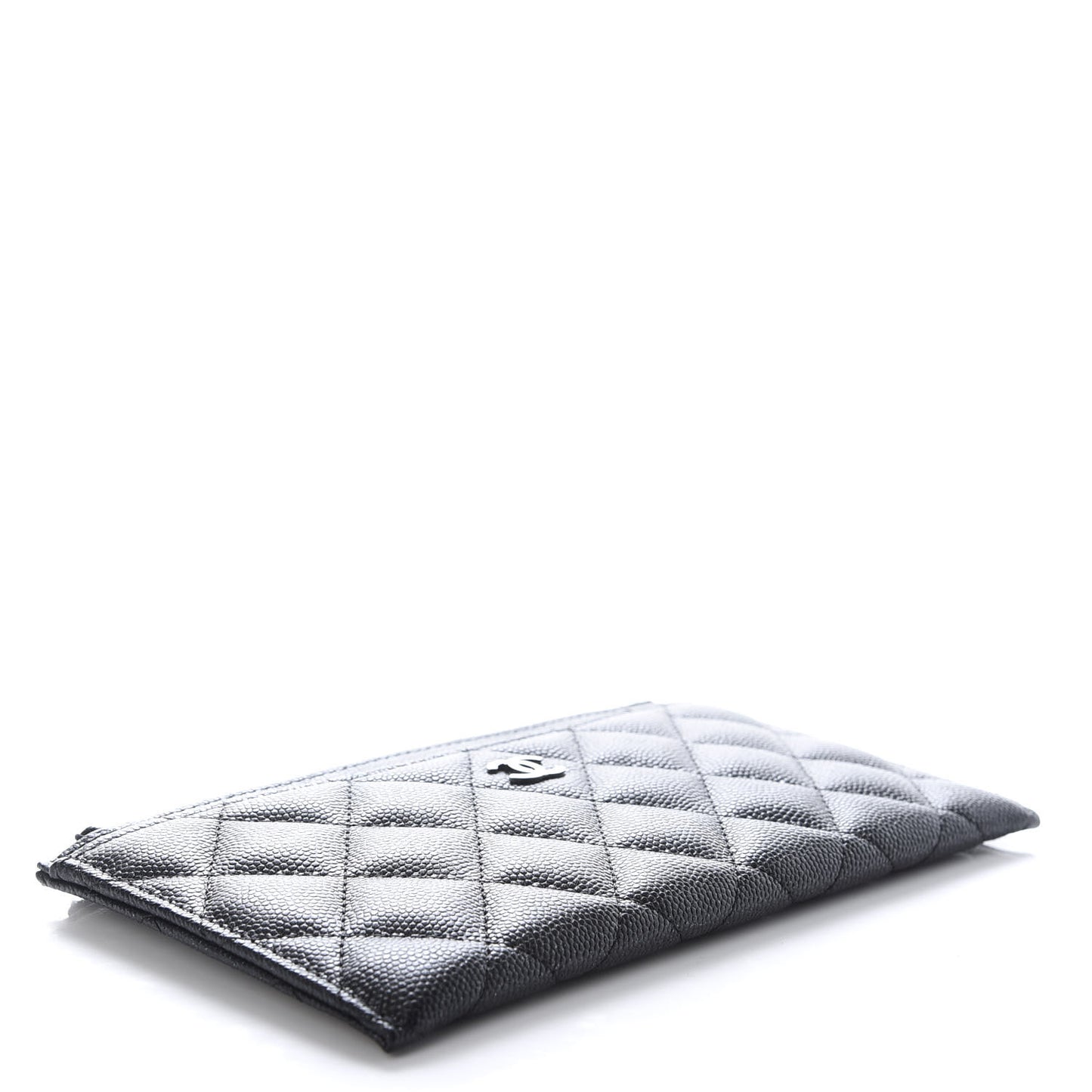 Iridescent Caviar Quilted Classic Zip Pouch Black