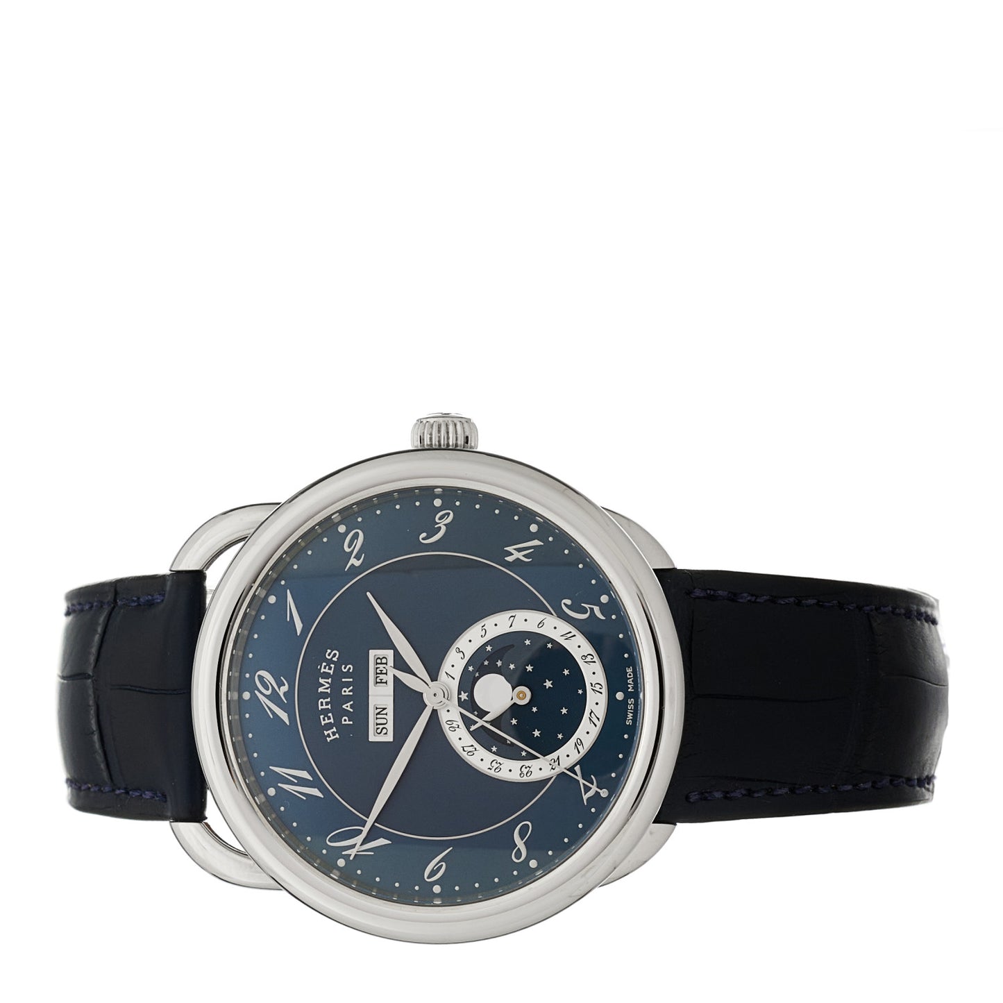 Stainless Steel Alligator 43mm Arceau Grande Lune Automatic Watch Bleu Abysse