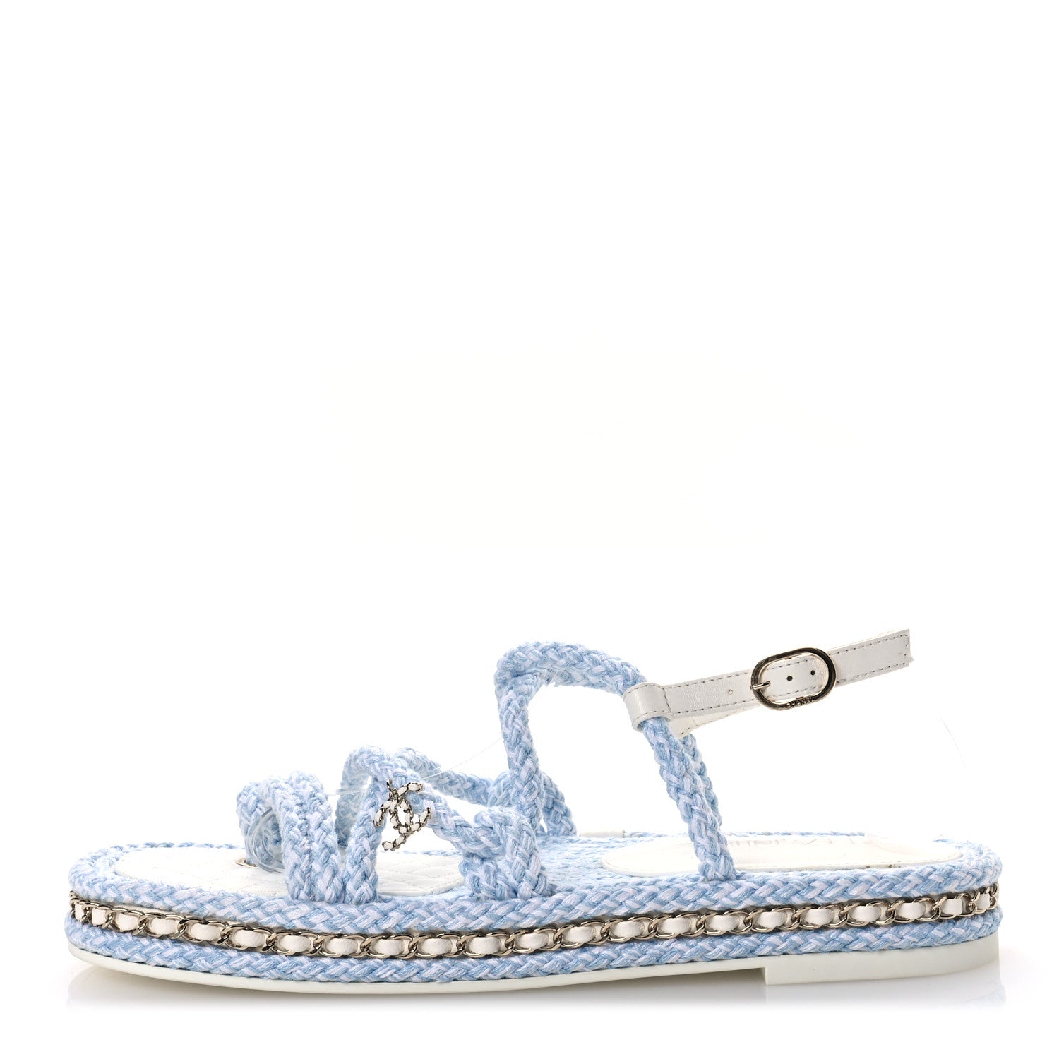 Chanel Lambskin Cord Chain CC Sandals 42 Blue White 1 of 8