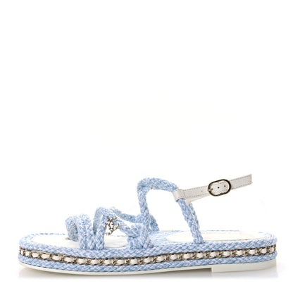 Chanel Lambskin Cord Chain CC Sandals 42 Blue White 1 of 8