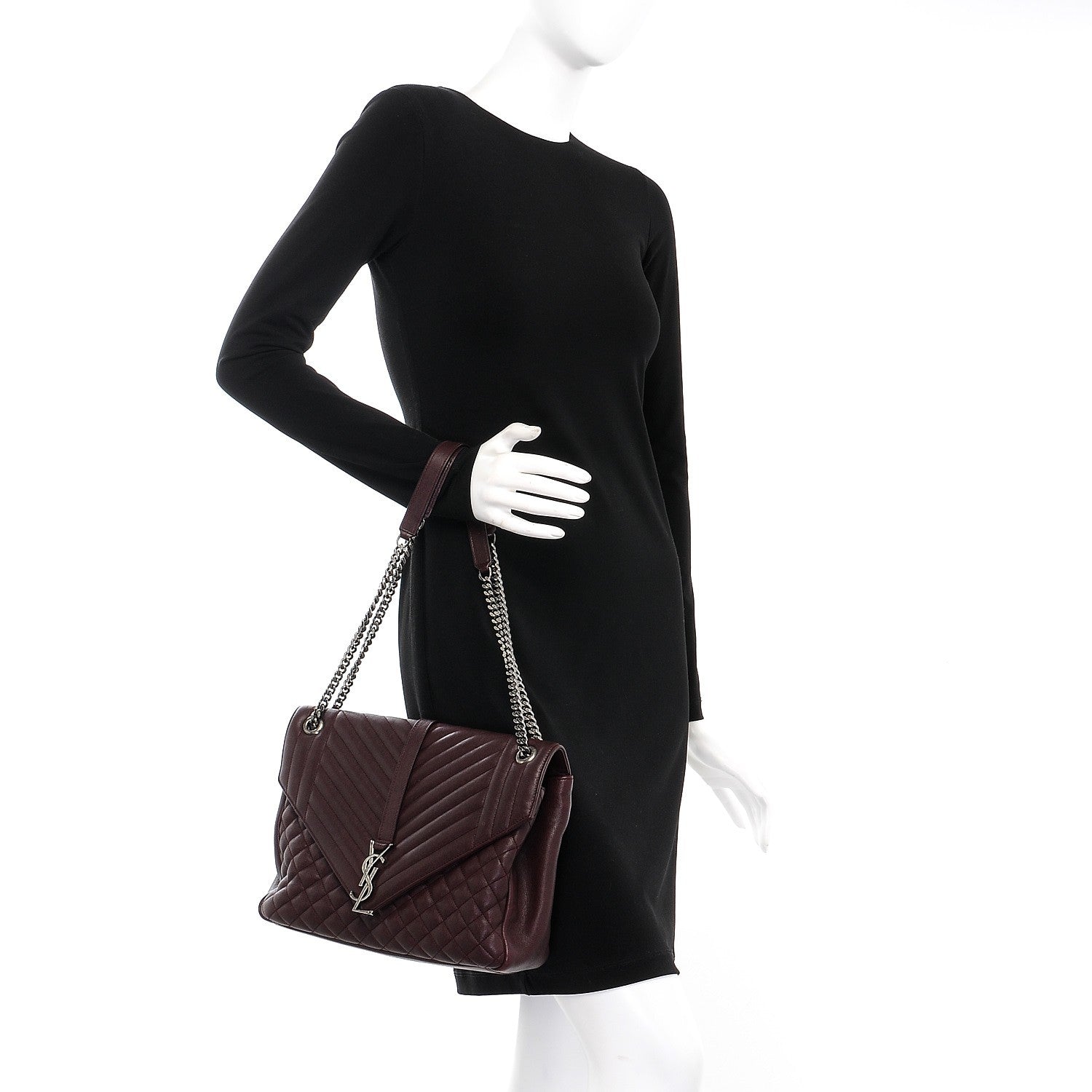 Saint Laurent Calfskin Mixed Matelasse Triquilt Large Monogram Envelope Satchel Bordeaux 3 of 10