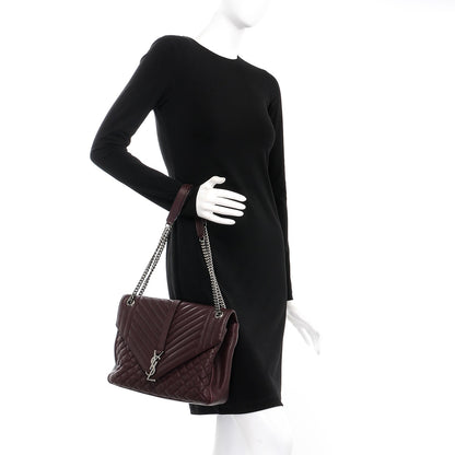 Saint Laurent Calfskin Mixed Matelasse Triquilt Large Monogram Envelope Satchel Bordeaux 3 of 10