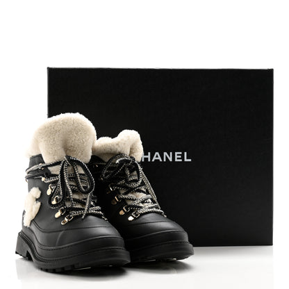 Chanel Calfskin Shearling CC Lace Up Boots 36.5 Black 11 of 11