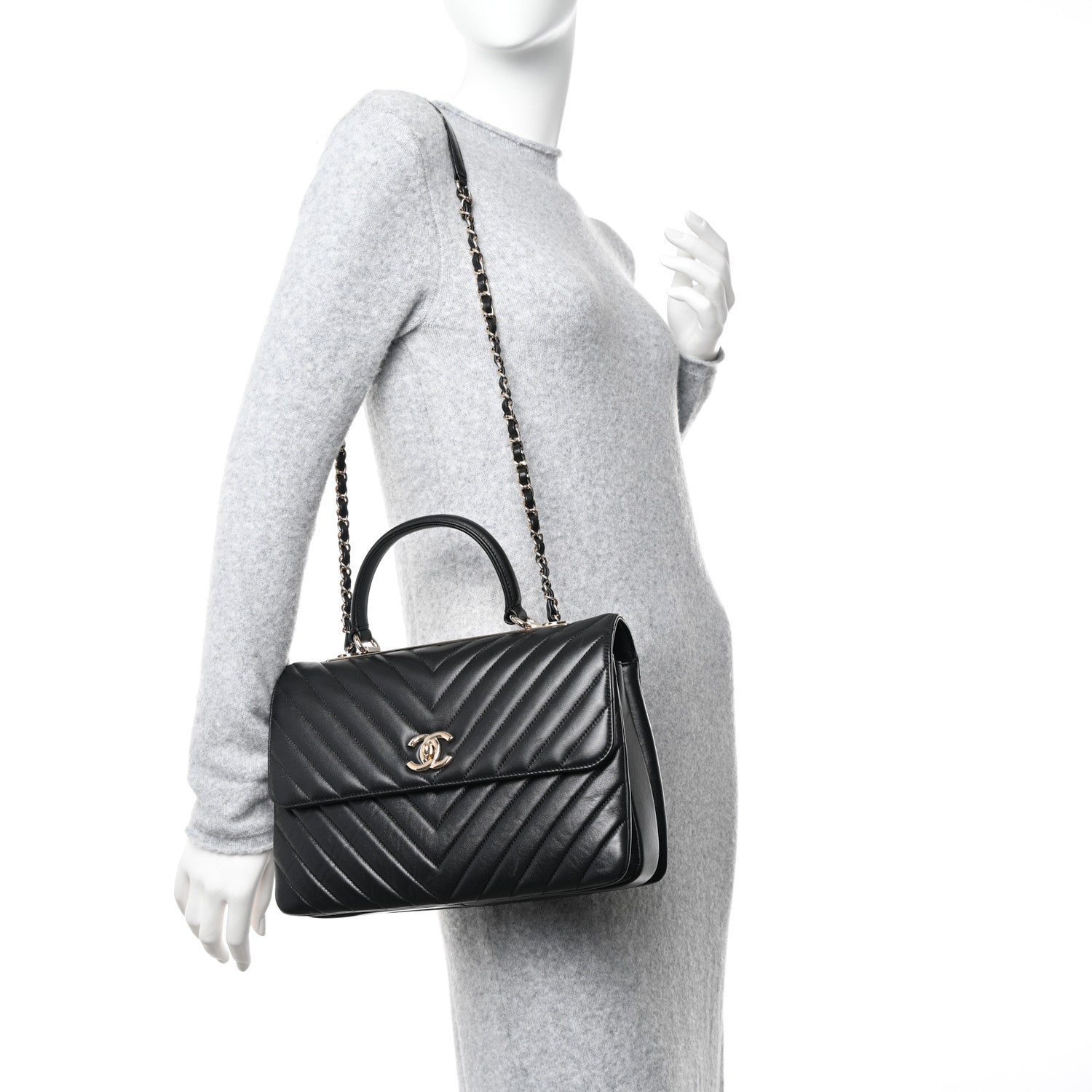 Chanel Lambskin Chevron Quilted Medium Trendy CC Dual Handle Flap Bag Black 2 of 13