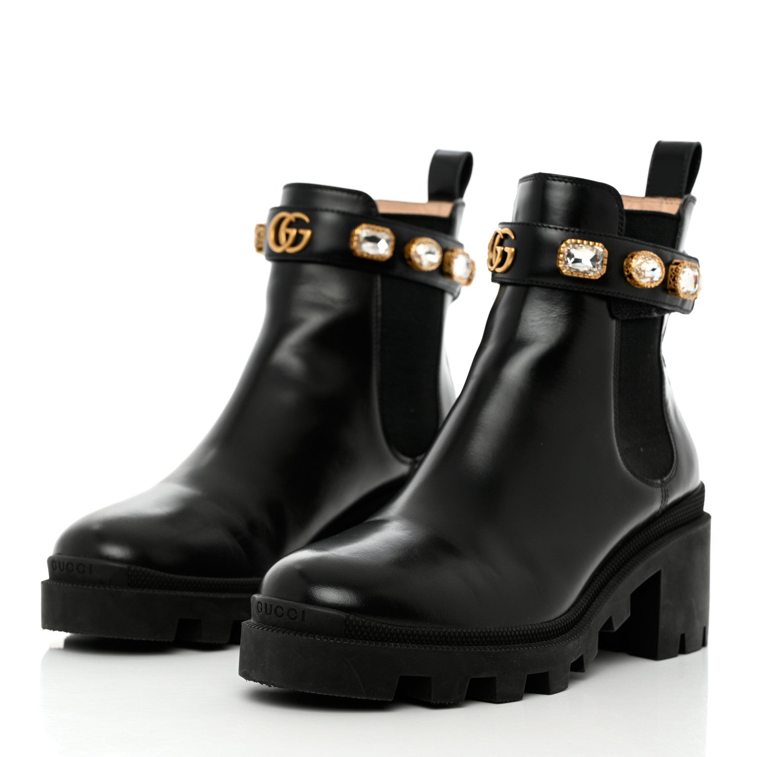 Gucci Calfskin Crystal GG Trip Chelsea Ankle Boots 39.5 Black 3 of 15