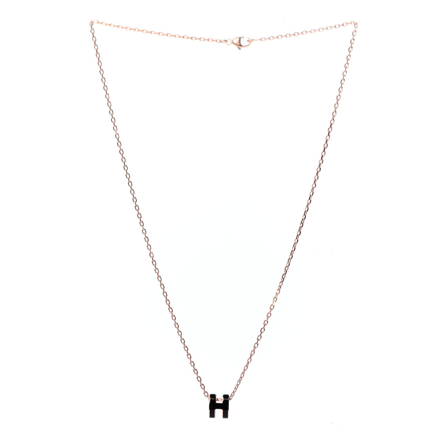 Lacquered Rose Gold Mini Pop H Pendant Necklace Black