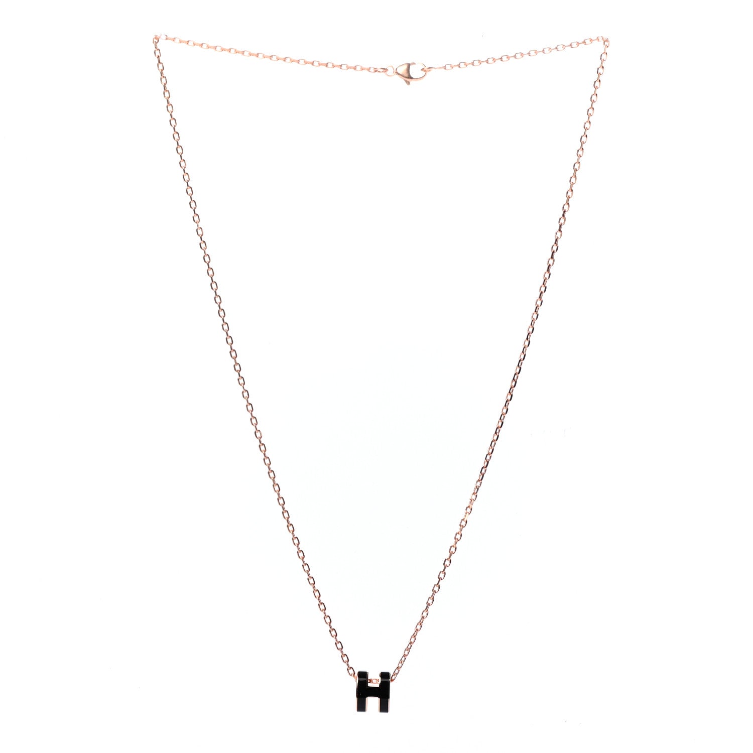 Hermes Lacquered Rose Gold Mini Pop H Pendant Necklace Black 3 of 5