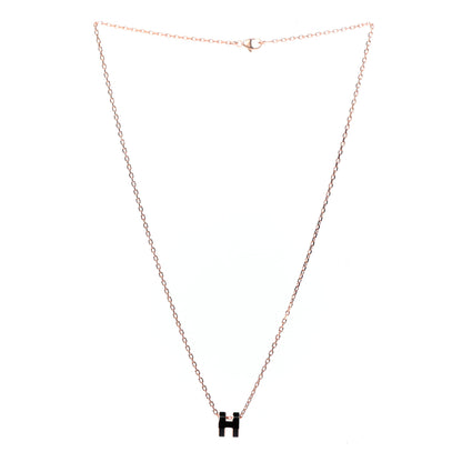 Hermes Lacquered Rose Gold Mini Pop H Pendant Necklace Black 3 of 5