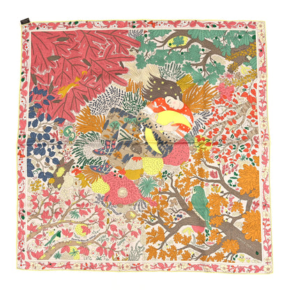 Hermes Silk Dans Les Bras De Selene Scarf 90 Vert Jaune Corail 1 of 5