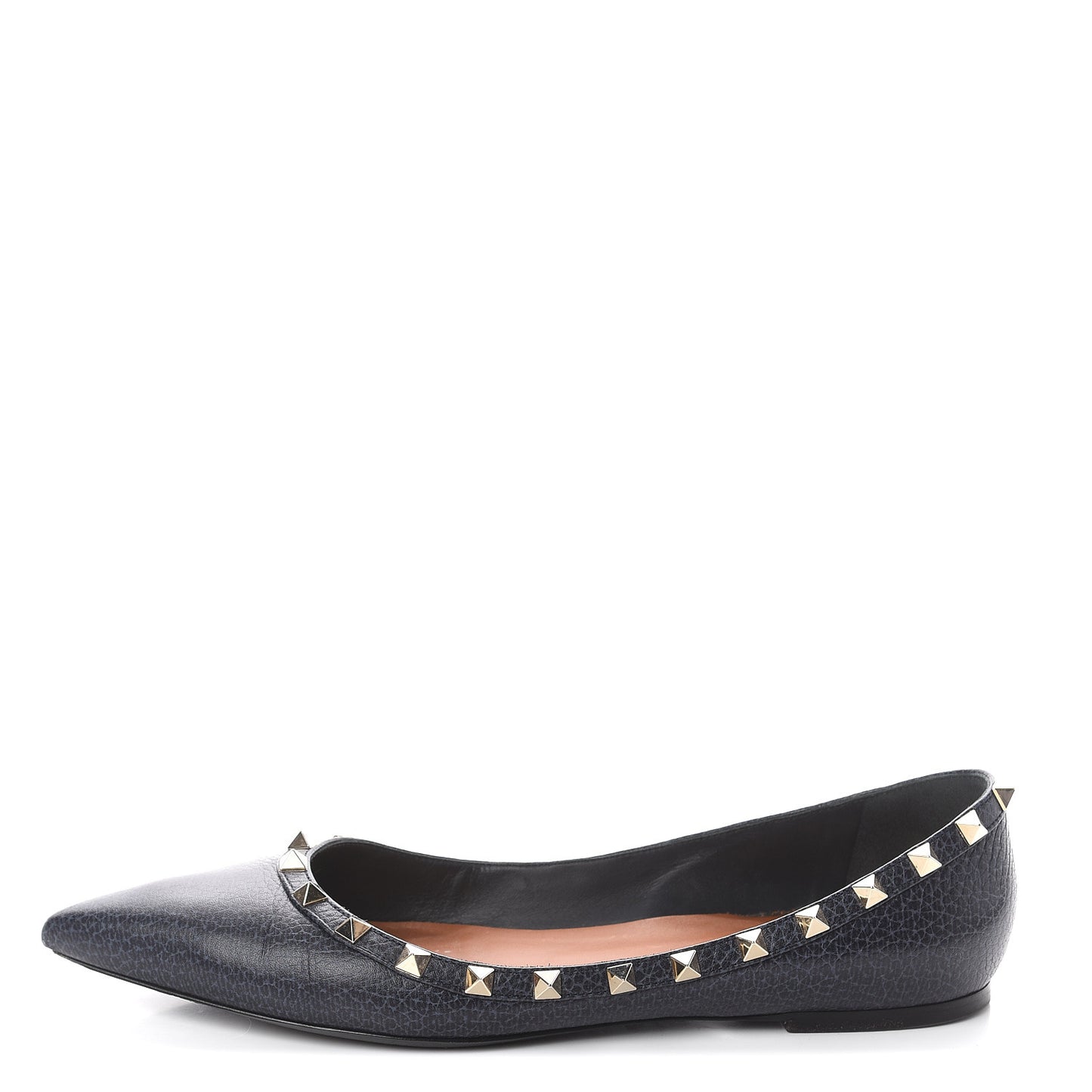 Pebbled Calfskin Rockstud Ballerina Flats 40 Deep Denim