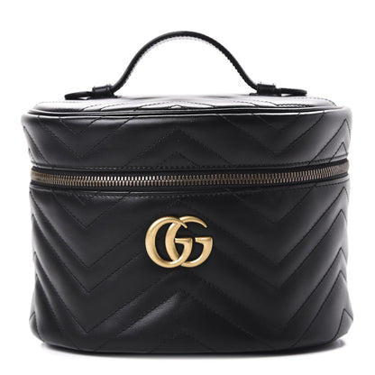 Gucci Calfskin Matelasse Small GG Marmont Vanity Cosmetic Case Black 1 of 10