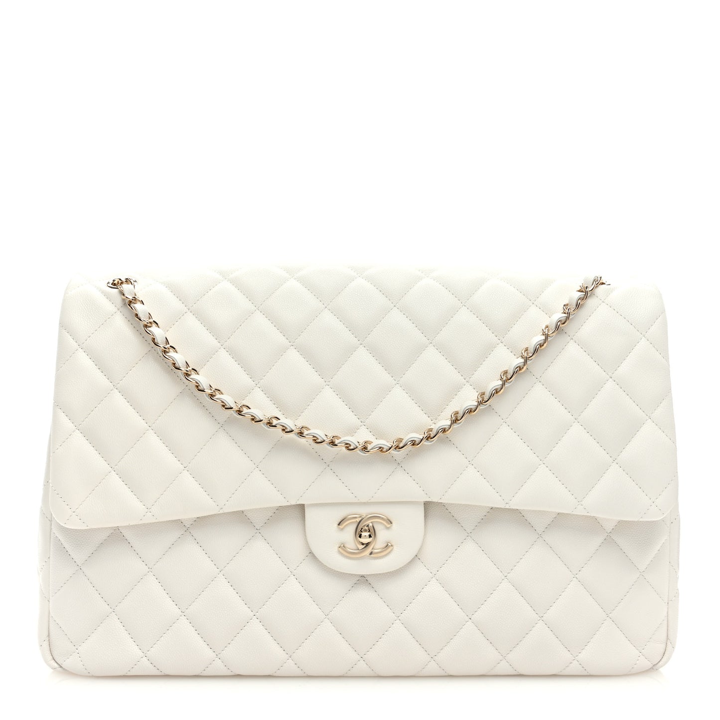 Caviar Quilted XXL Travel Flap Bag White