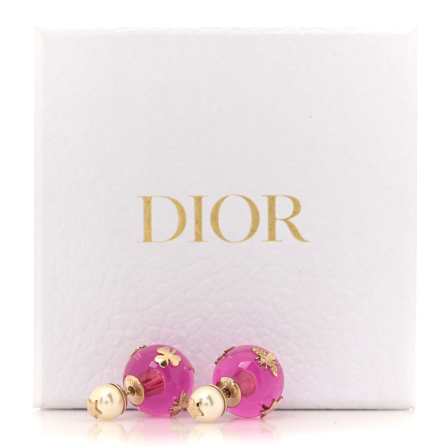 Christian Dior Resin Pearl Dior Tribales Earrings Gold White