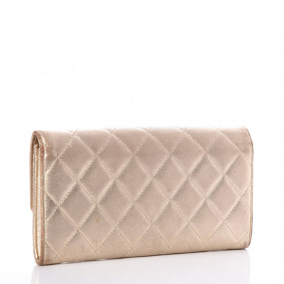 Chanel Metallic Lambskin Quilted Large Gusset Flap Wallet Pale Gold 3 of 10