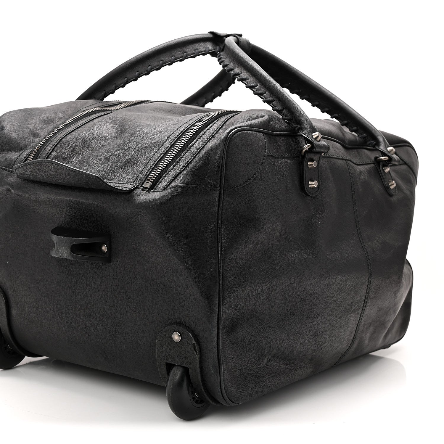 Balenciaga Agneau Silver Hardware Duffle Carry On Travel Bag Black 9 of 9