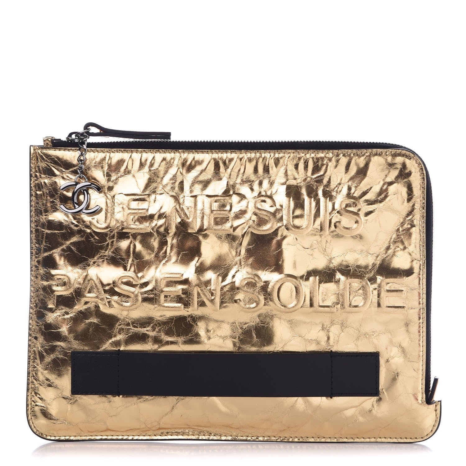Chanel Metallic Lambskin Medium Je Ne Suis Pas En Solde Pouch Clutch Gold 1 of 7