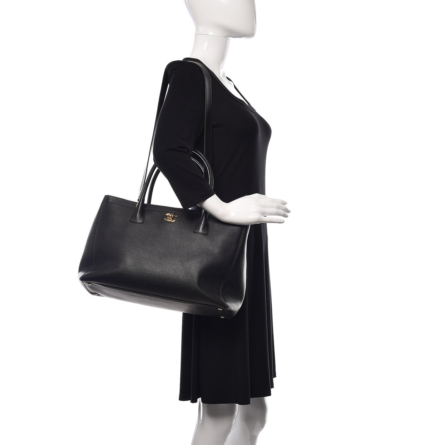 Calfskin Cerf Executive Shopper Tote Black