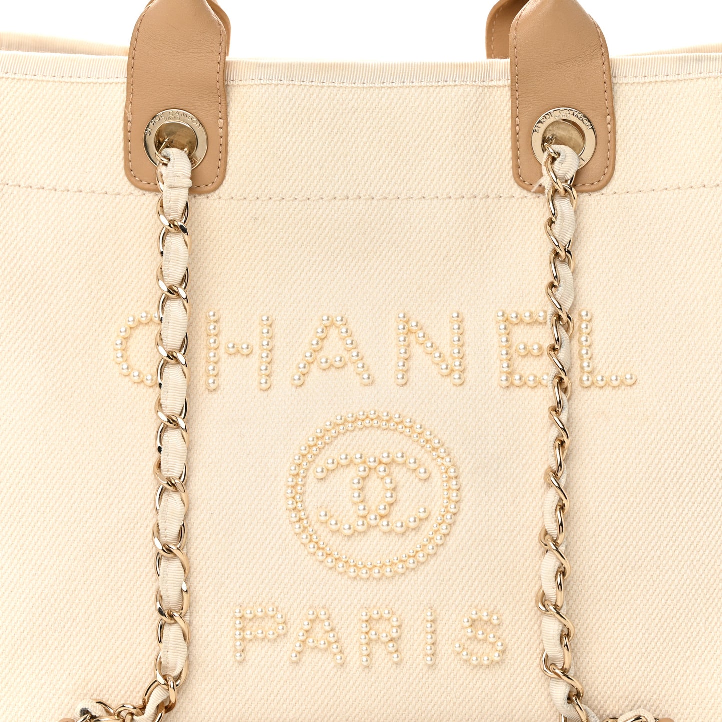 Canvas Pearl Medium Deauville Tote Ecru Beige