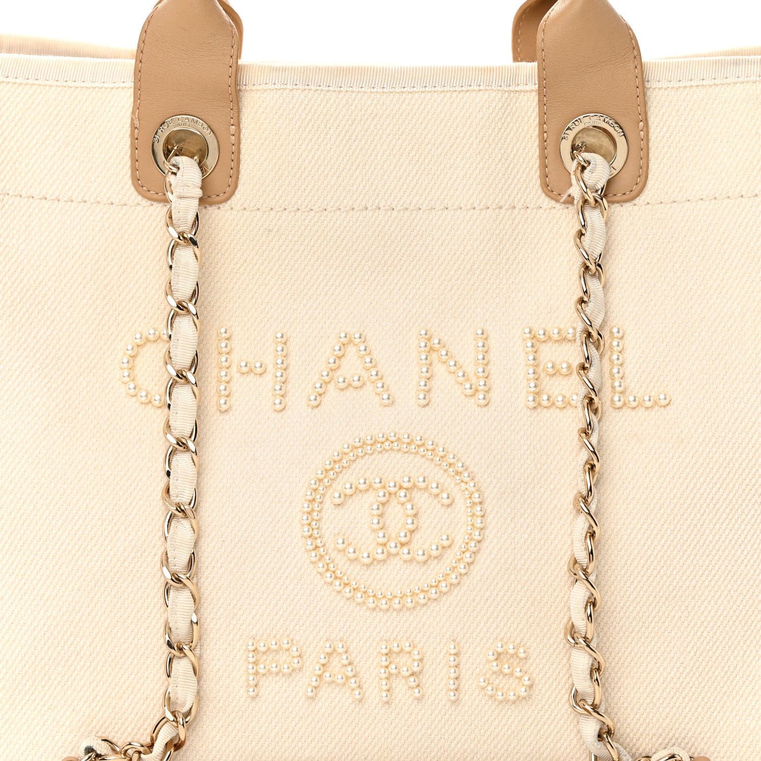Chanel Canvas Pearl Medium Deauville Tote Ecru Beige 8 of 28