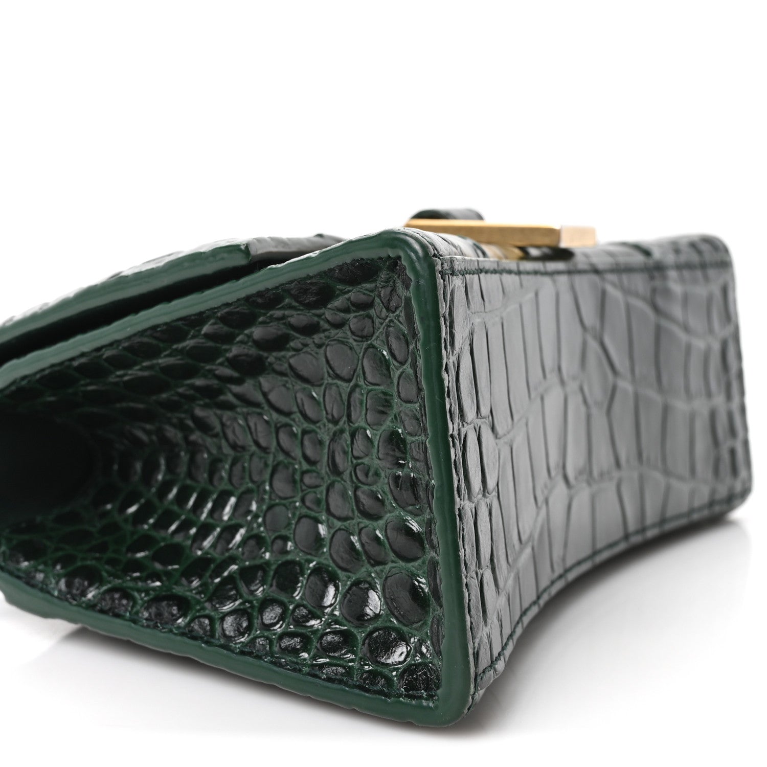 Balenciaga Shiny Calfskin Crocodile Embossed Hourglass Top Handle Bag XS Forest Green 8 of 9
