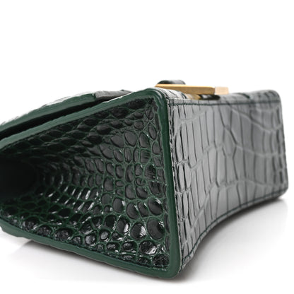 Balenciaga Shiny Calfskin Crocodile Embossed Hourglass Top Handle Bag XS Forest Green 8 of 9