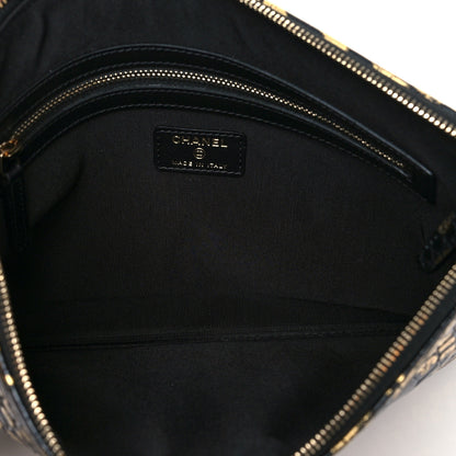 Chanel Calfskin Crocodile Embossed Graffiti 2.55 Medium Cocodile Reissue Cosmetic Case Black Gold 5 of 9