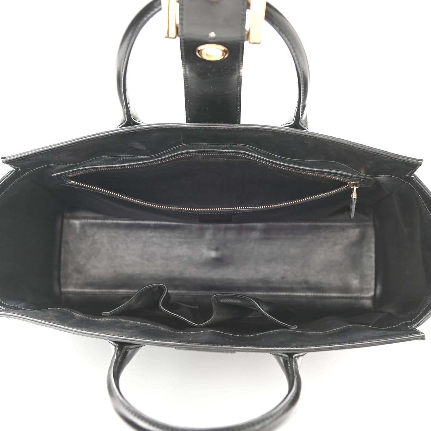Calfskin Medium Lady Buckle Top Handle Bag Black