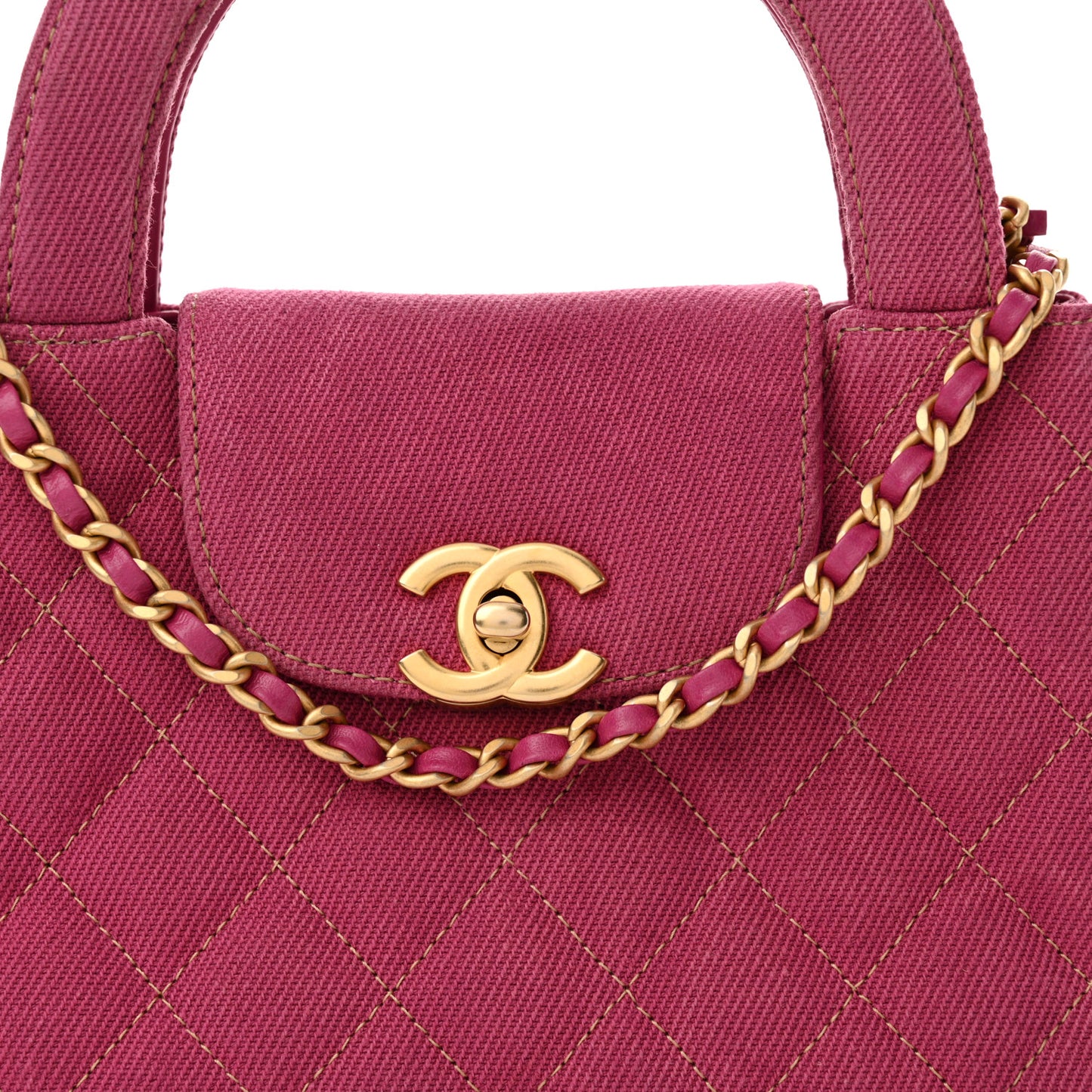 Denim Quilted Nano Kelly Shopper Fuchsia