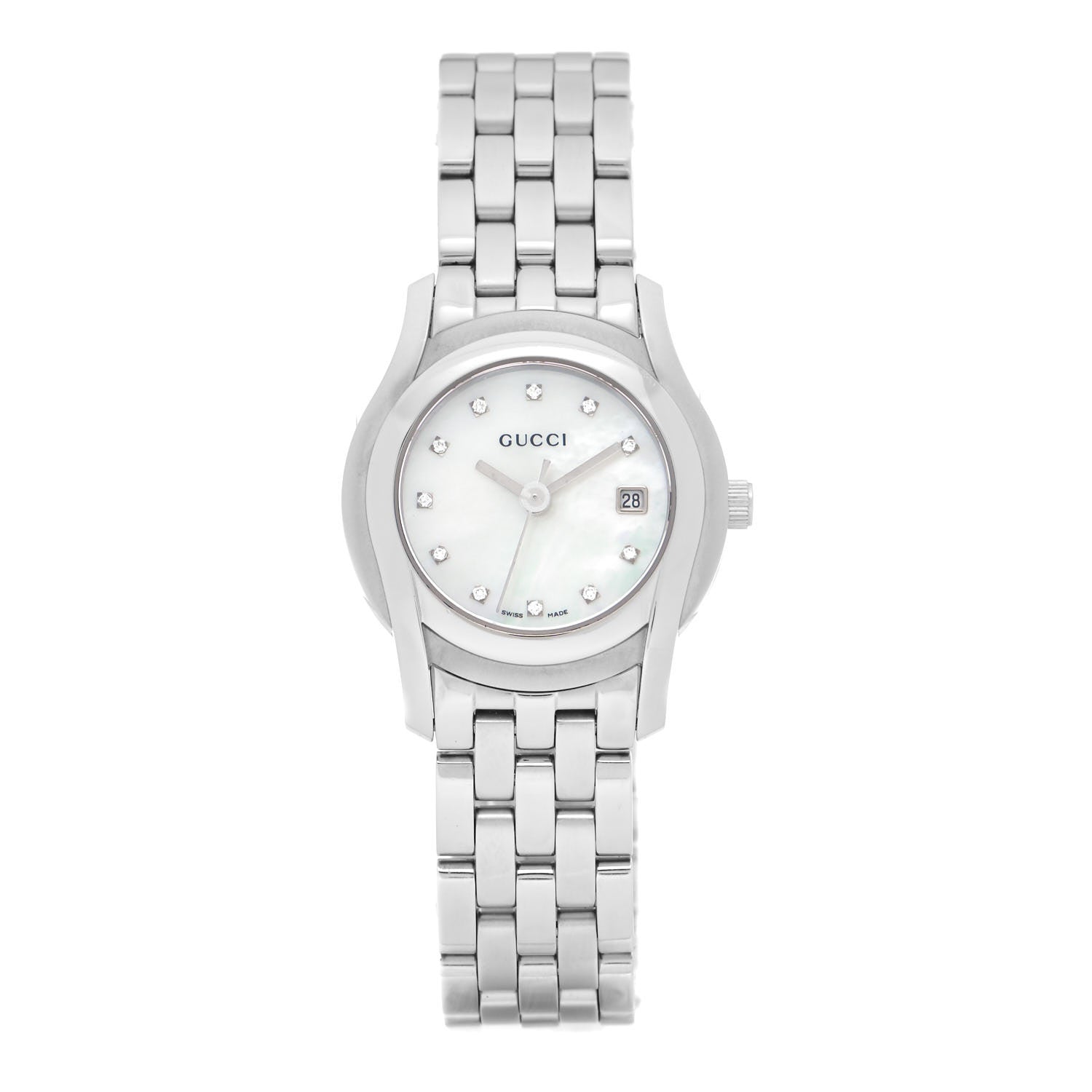 Gucci Stainless Steel Diamond Mother of Pearl 27mm 5500L Quartz Watch 1 of 5