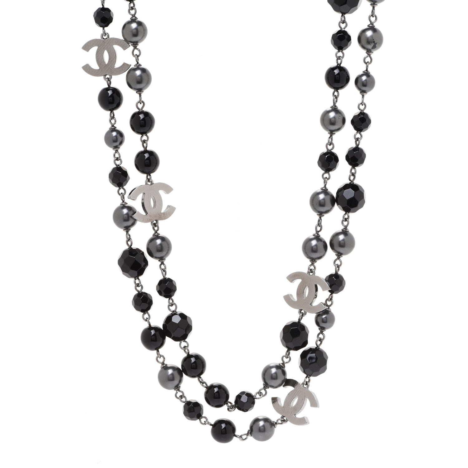 Chanel Ruthenium Pearl Beaded CC Long Necklace Black 1 of 5