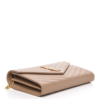 Saint Laurent Grain De Poudre Matelasse Chevron Monogram Chain Wallet Nude Powder 4 of 9