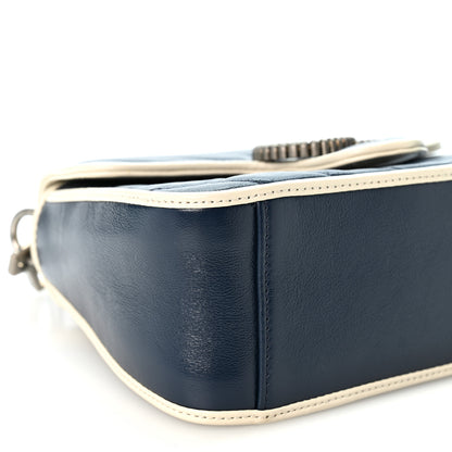 Gucci Vintage Effect Calfskin Matelasse Diagonal Mini Torchon GG Marmont Top Handle Shoulder Bag Blue Agata Mystic White 9 of 10