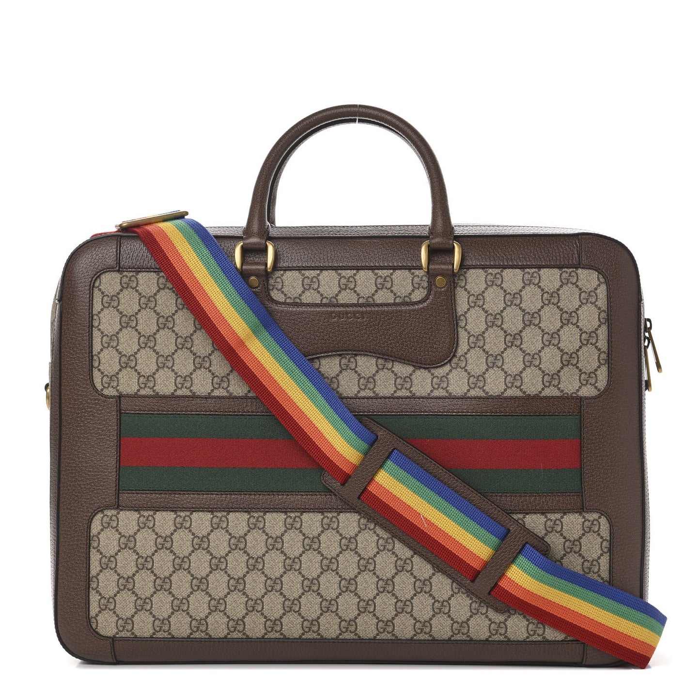 GG Supreme Monogram Rainbow Strap Briefcase Brown
