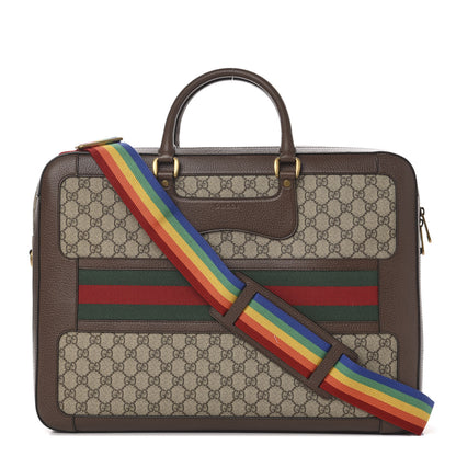 Gucci GG Supreme Monogram Rainbow Strap Briefcase Brown 1 of 9