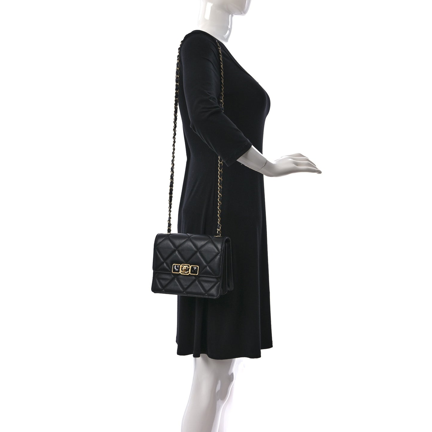 Calfskin Resin Quilted Mini Flap Black