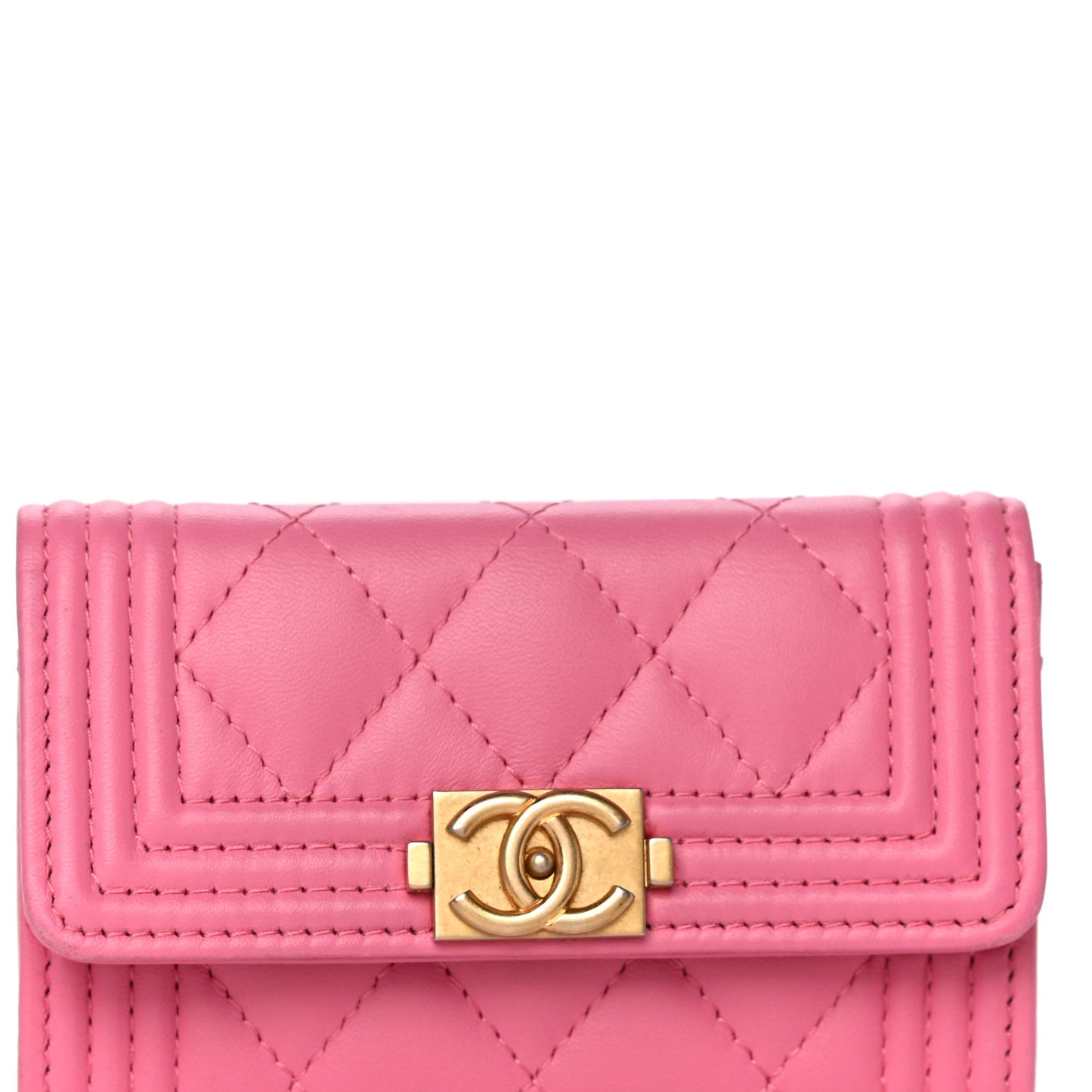 Lambskin Quilted Boy Card Holder Wallet Pink