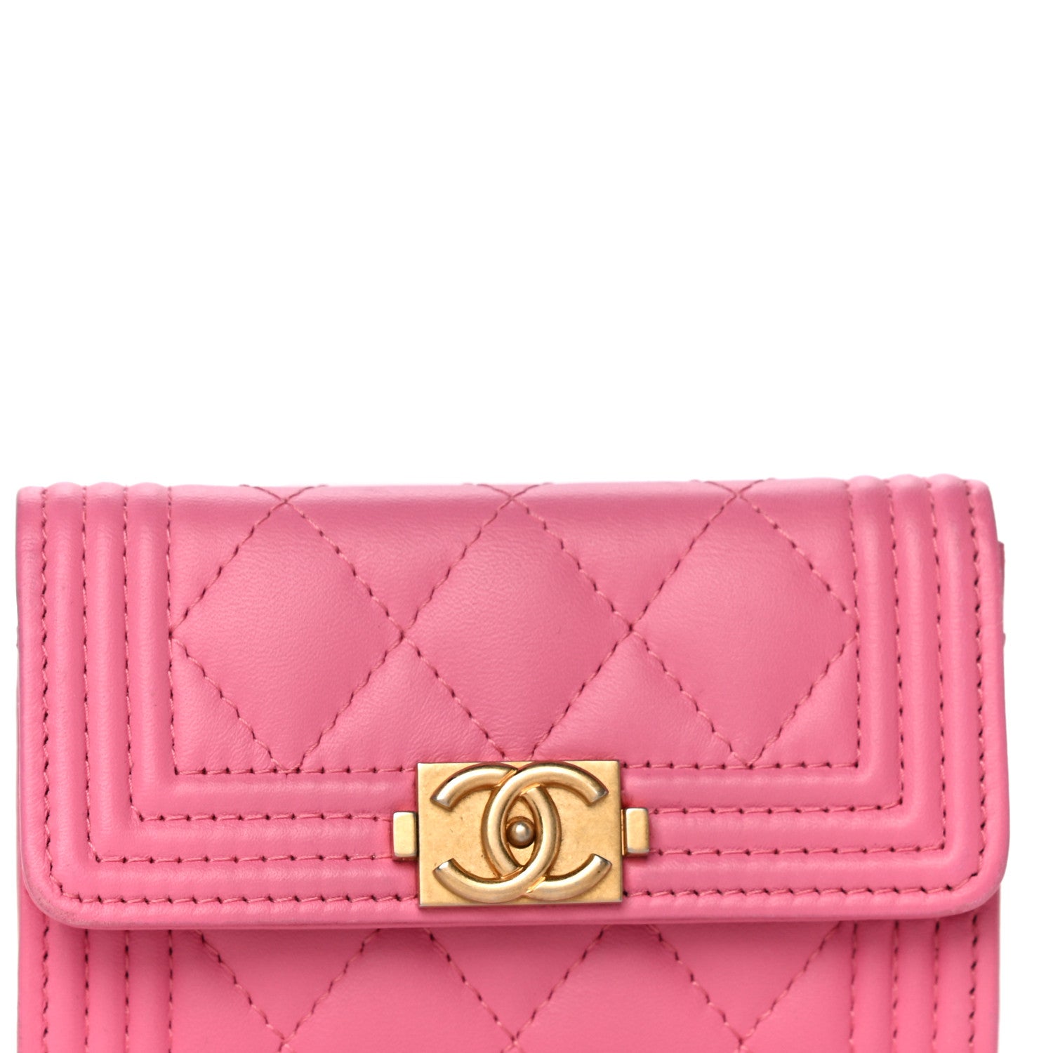 Chanel Lambskin Quilted Boy Card Holder Wallet Pink 9 of 13