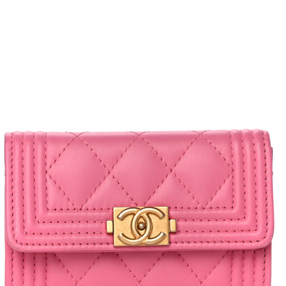 Chanel Lambskin Quilted Boy Card Holder Wallet Pink 9 of 13