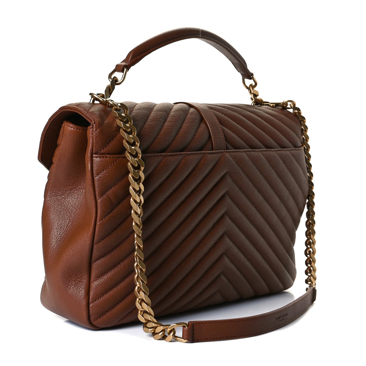 Saint Laurent Sheepskin Matelasse Chevron Monogram Large College Satchel Brick 3 of 8
