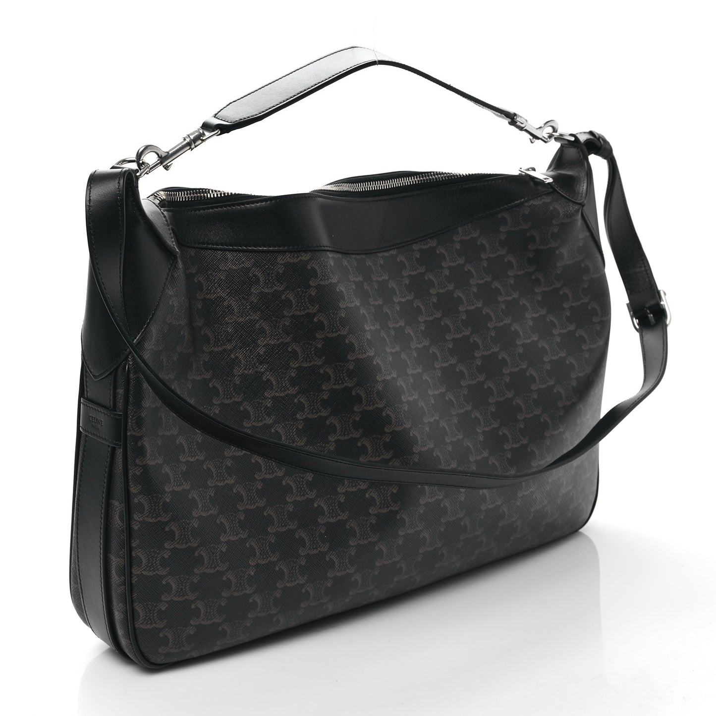 Triomphe Canvas Calfskin Large Romy Shoulder Bag Black