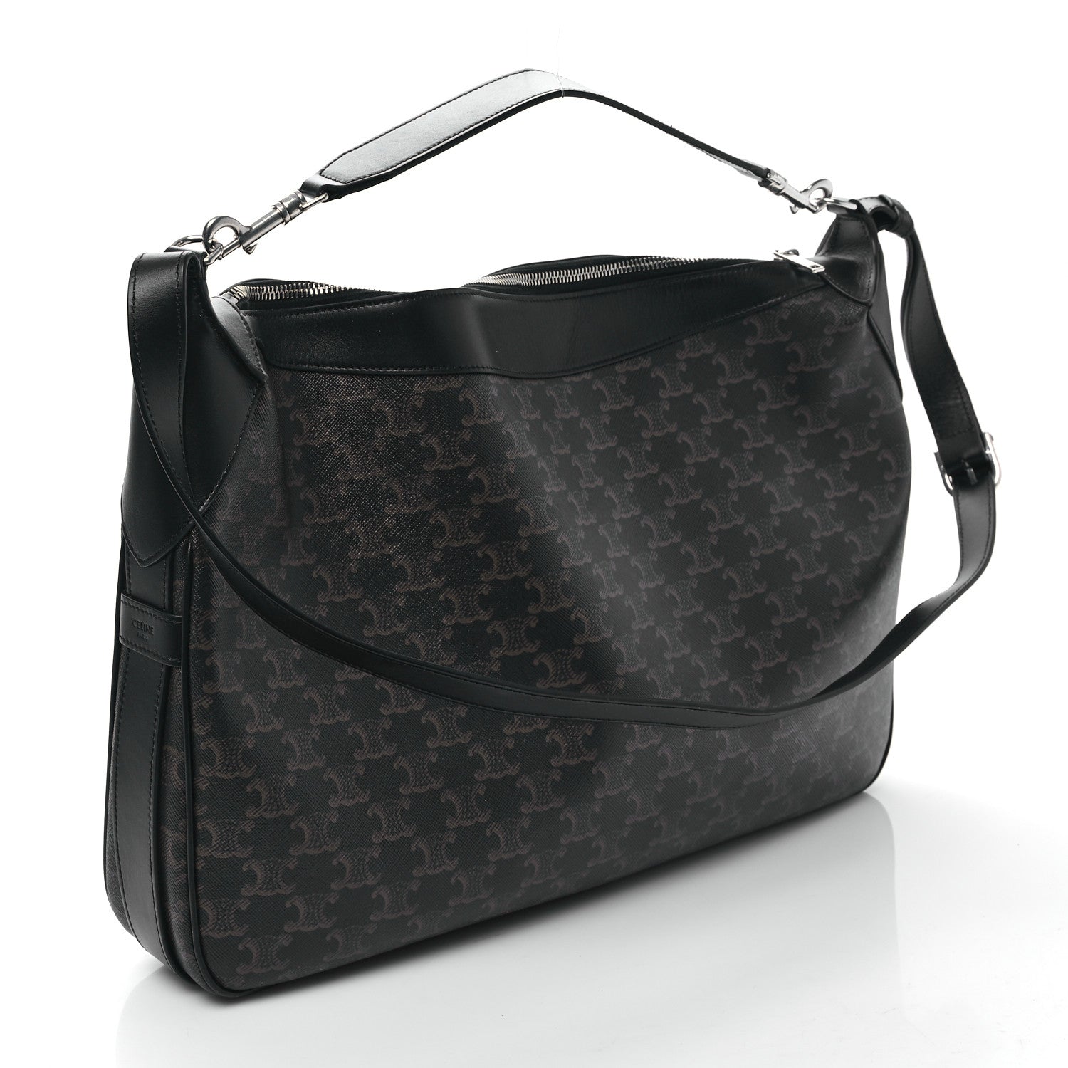 Celine Triomphe Canvas Calfskin Large Romy Shoulder Bag Black 3 of 10