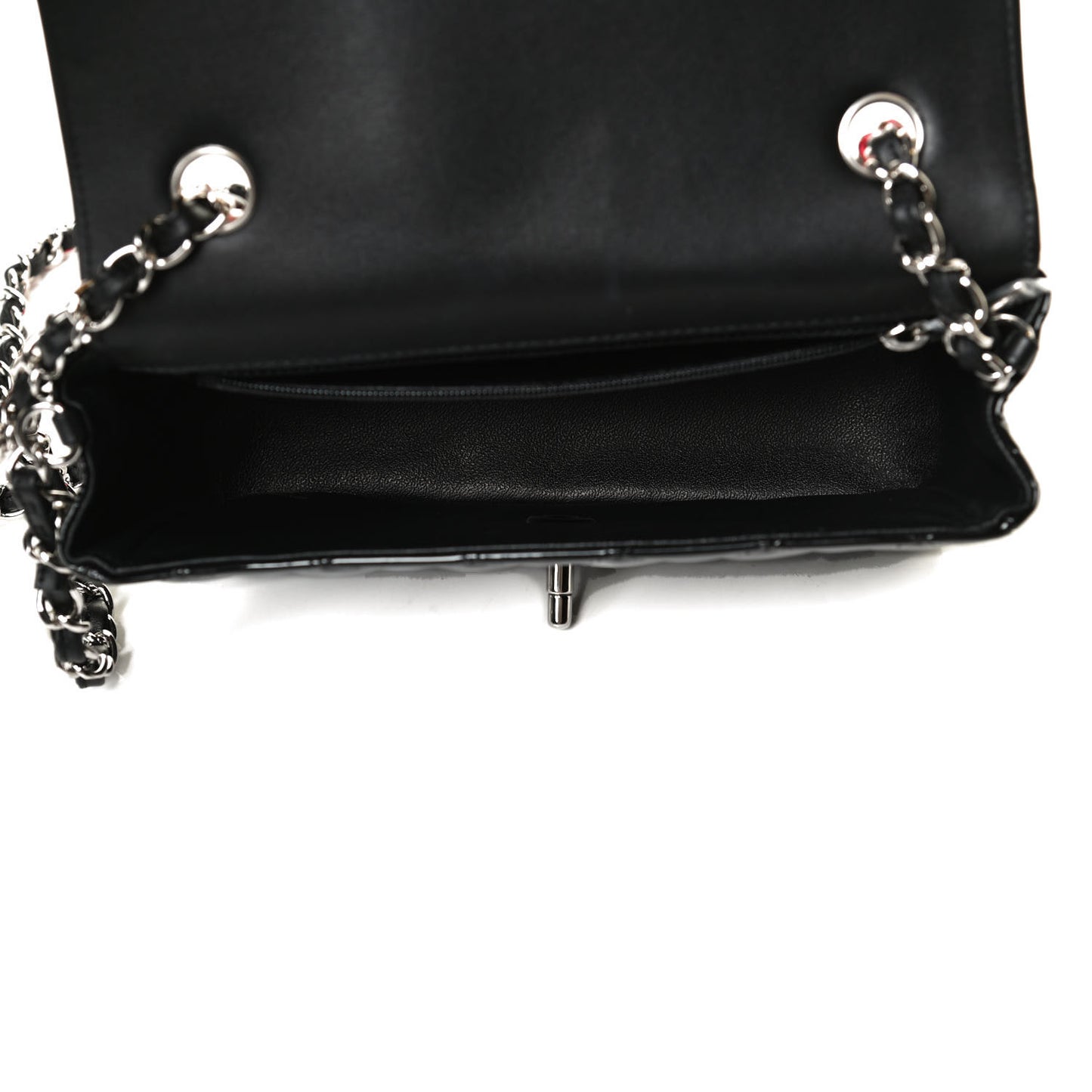 Patent Calfskin Quilted Bi-Color Mini Rectangular Flap Pink Black
