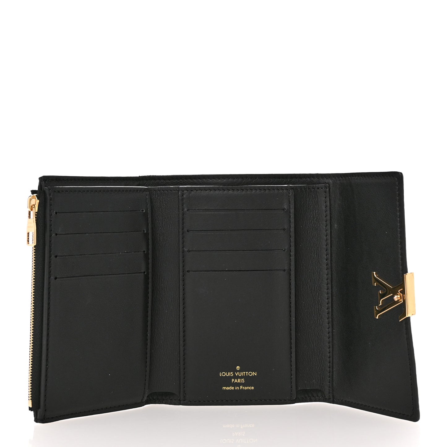 Taurillon Perforated Capucines Compact Wallet Black